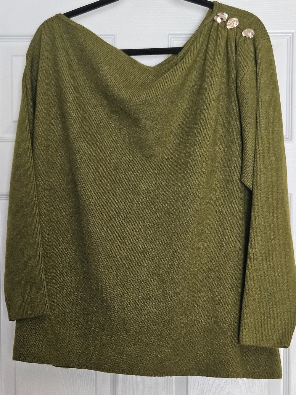 Eloquii Olive Green Off-Shoulder Sweater with Shoulder Buttons